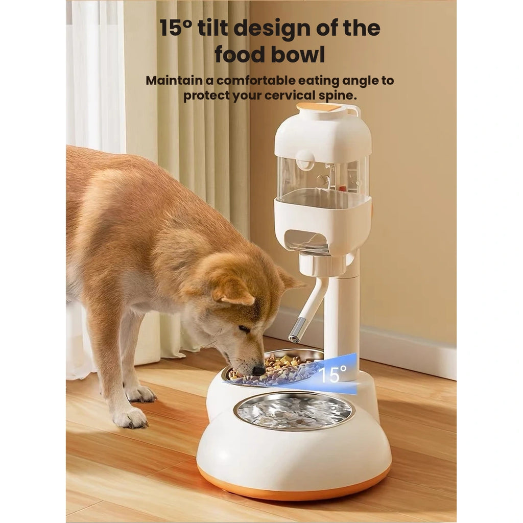 Cat drinking from the Hipidog station beside its food bowl