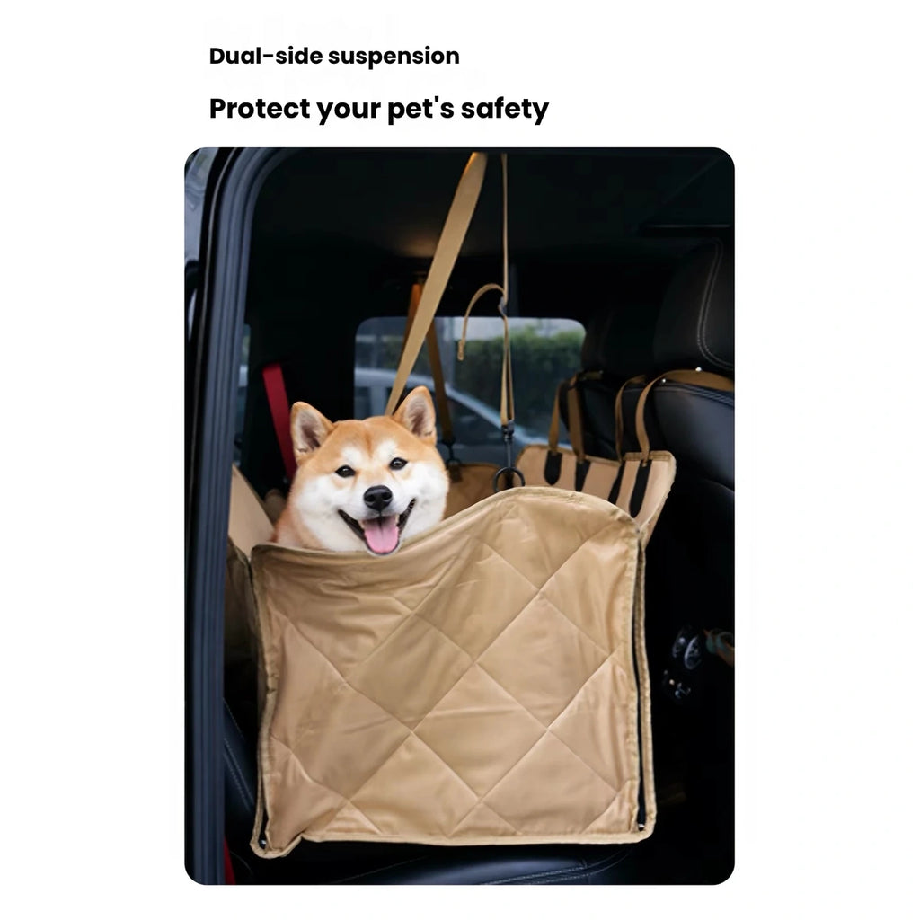 Small dog in the rear seat with Touchdog cover installed