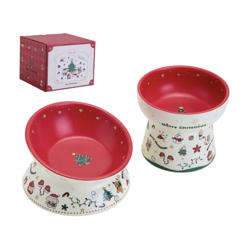 Red Petdebby Christmas bowls with cylindrical bowl and gift box