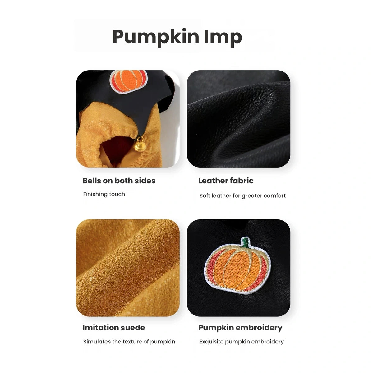 UFBemo pumpkin imp cape fabric and decorative details