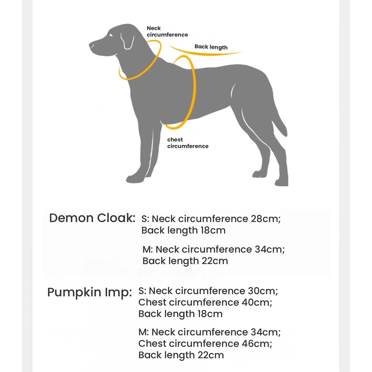 UFBemo devil cape size-reference diagram on a dog outline