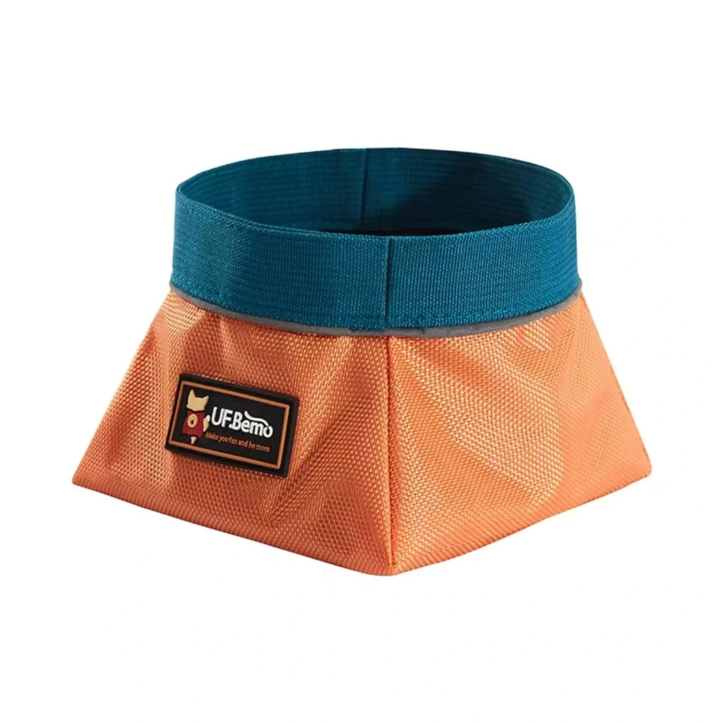 Orange UFBemo collapsible pet bowl opened for food or water