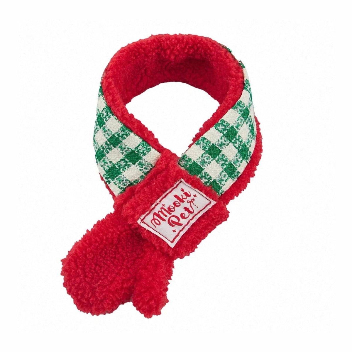 Mookipet red and green checked pet scarf