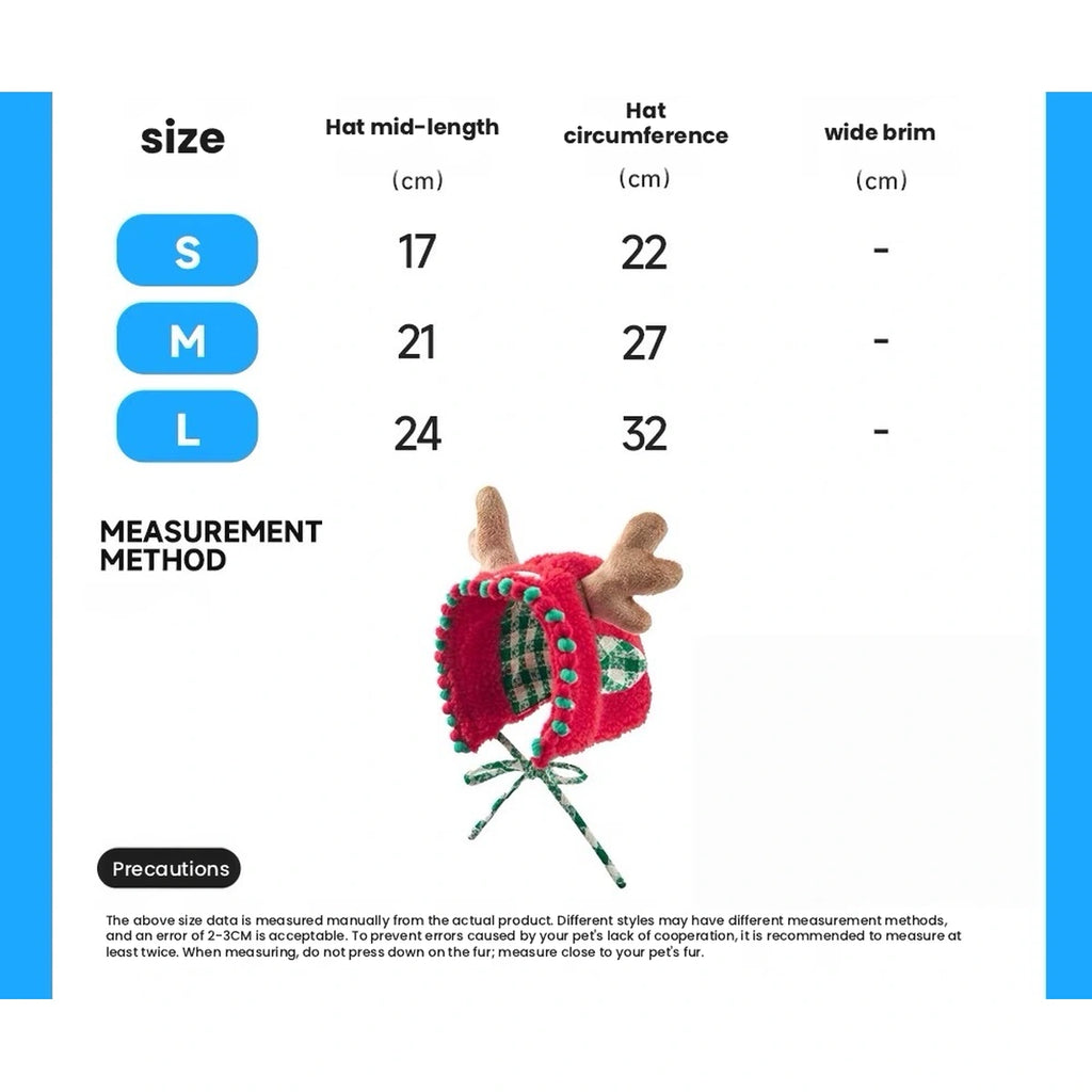 Mookipet reindeer hat size-reference chart