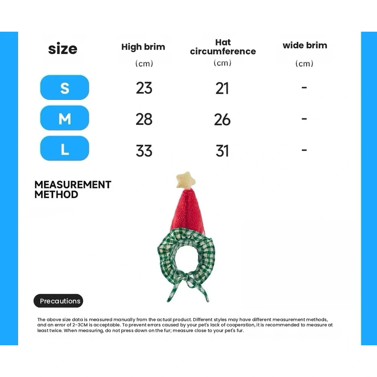 Mookipet star hat size-reference chart