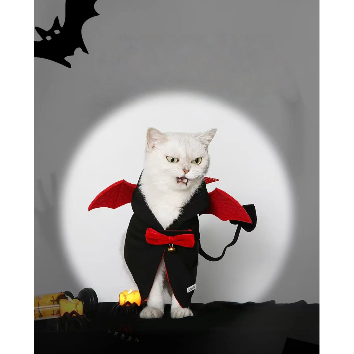 Cat wearing the black and red UFBemo devil cape