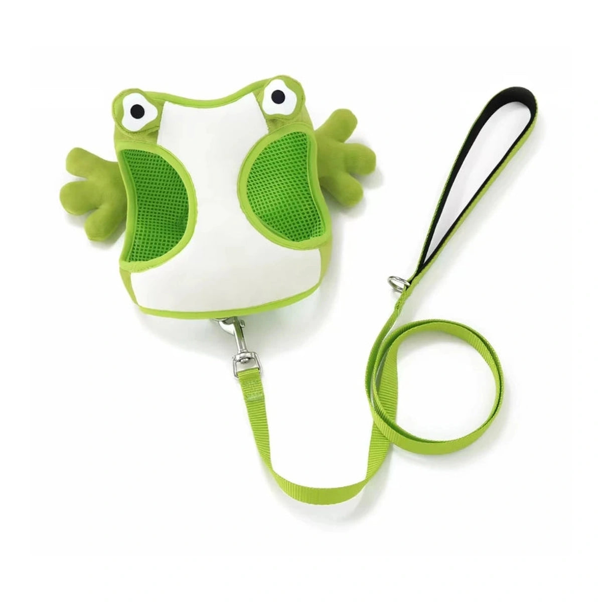 Green frog-shaped UFBemo pet harness vest with leash