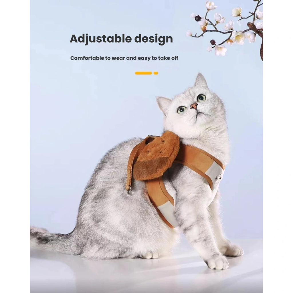 Cat wearing the brown UFBemo harness vest