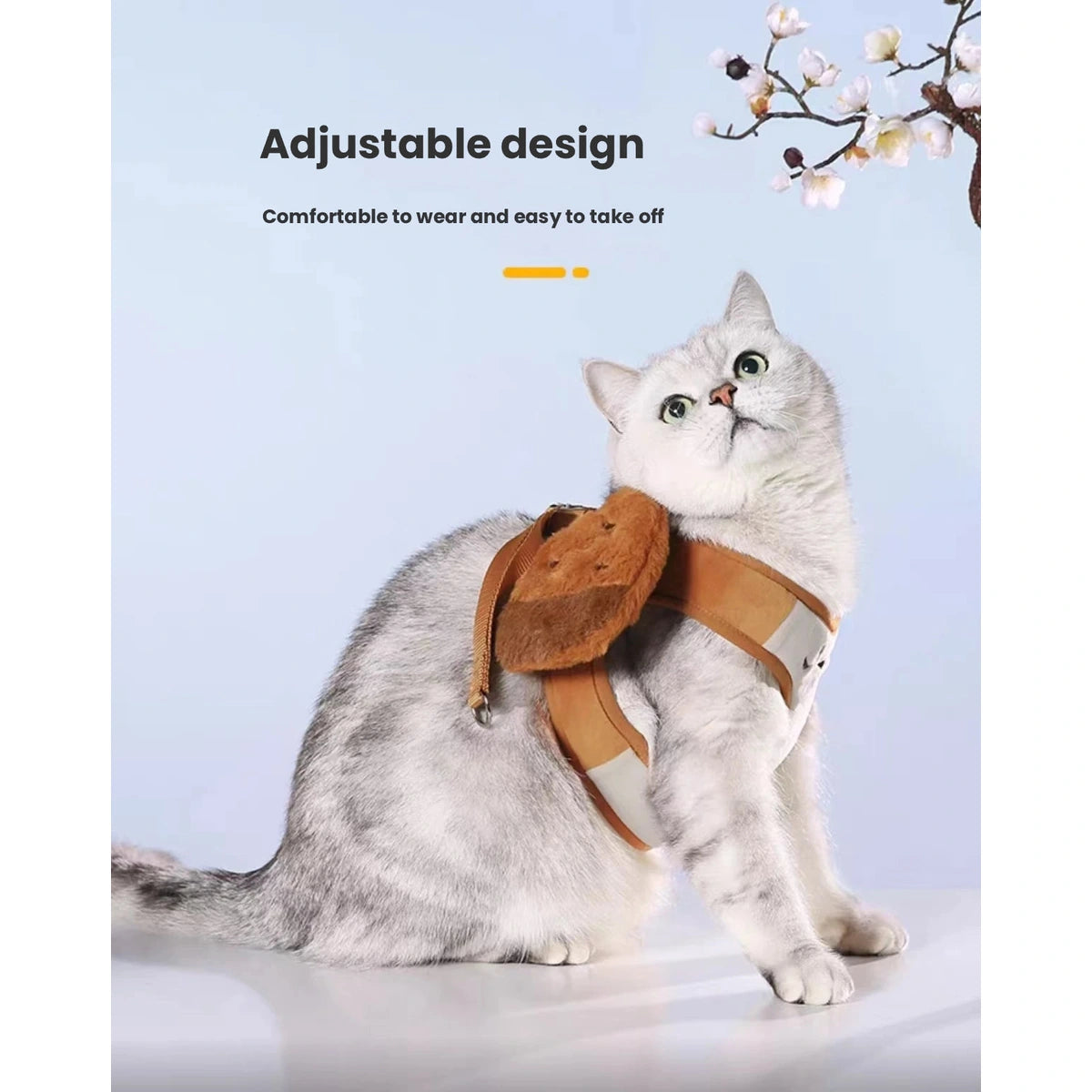 Cat wearing the brown UFBemo harness vest