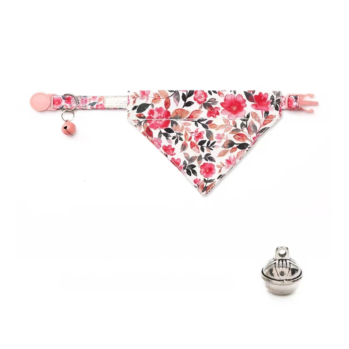 Pink floral UFBemo cat bandana collar with bell