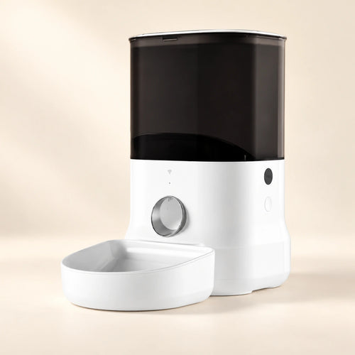 White Dogness F11 automatic pet feeder with dark food hopper