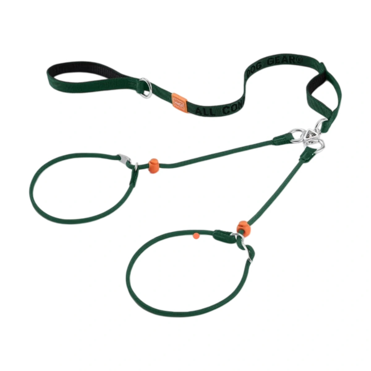 Green HOWGO double-dog leash with two slip loops