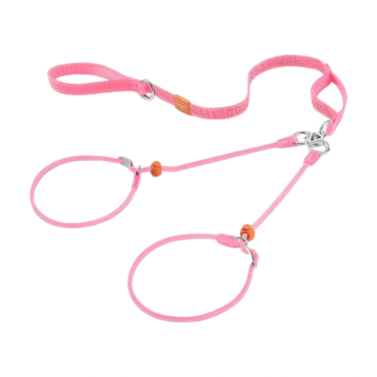 Pink HOWGO double-dog leash with two slip loops