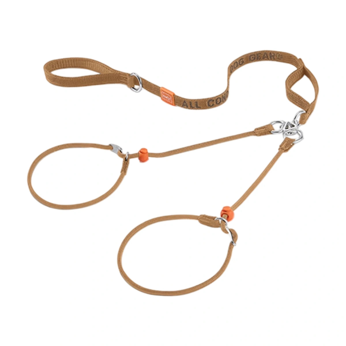 Brown HOWGO double-dog leash with two slip loops