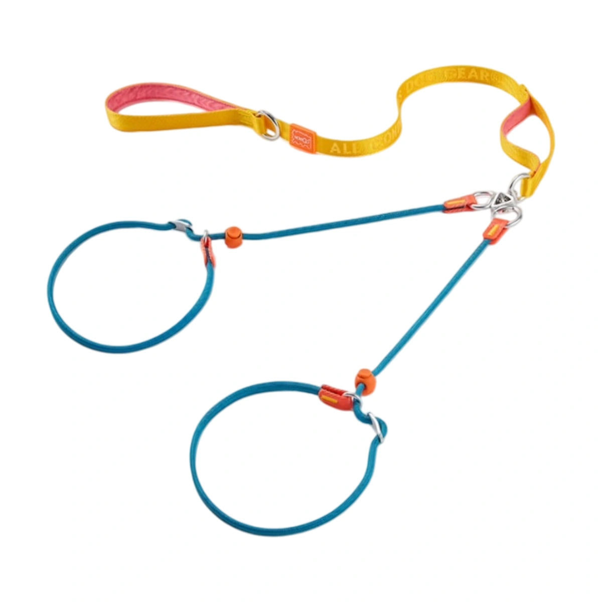 Multicolour HOWGO double-dog leash with two slip loops