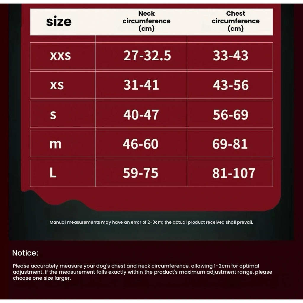 DINGKE devil-wings dog harness size chart