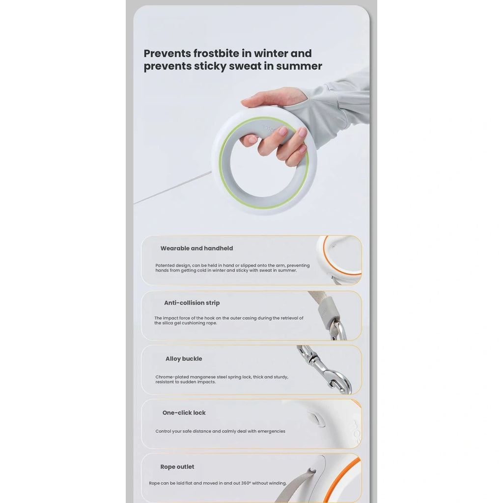 Moestar ring-shaped leash grip and retractable lead diagram