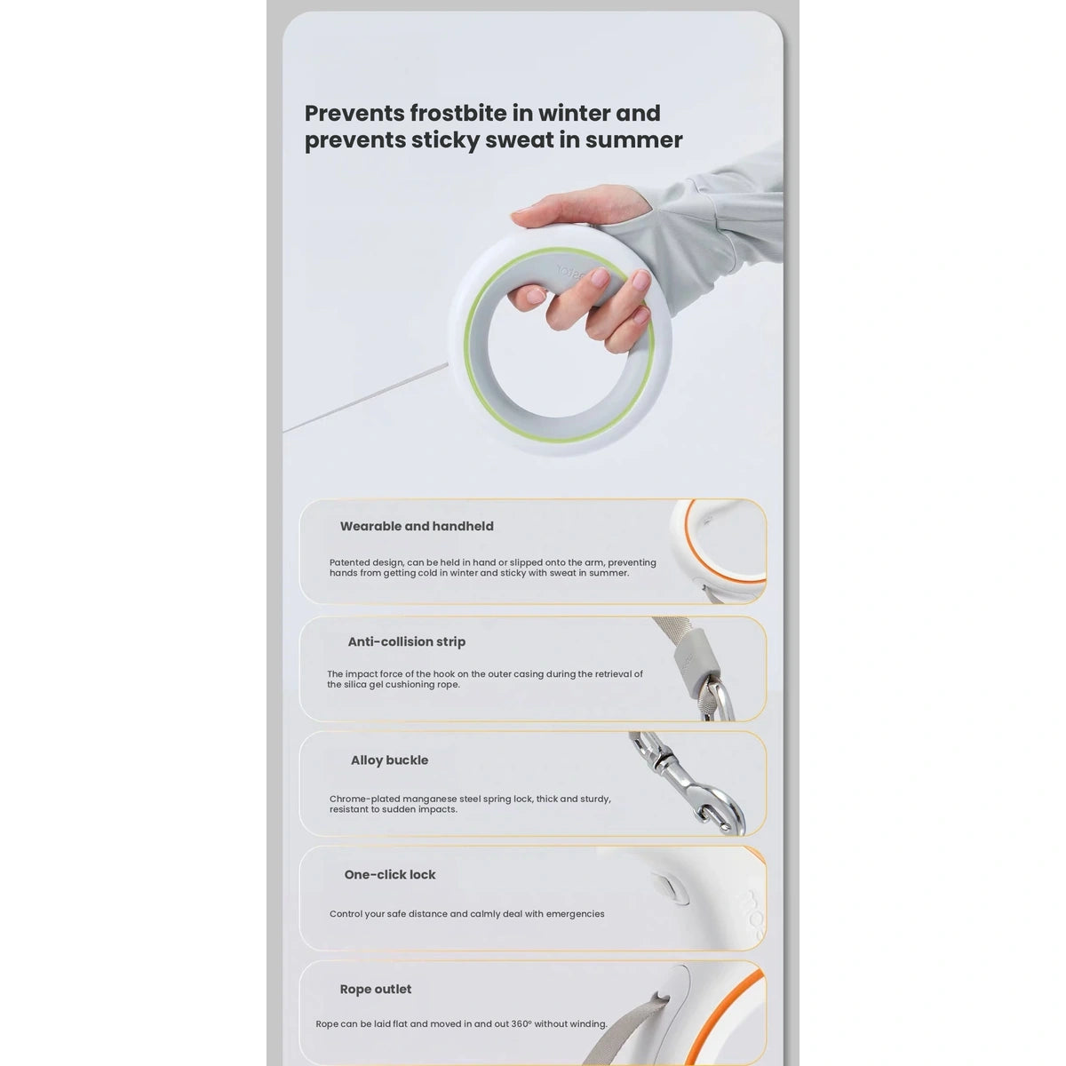 Moestar ring-shaped leash grip and retractable lead diagram