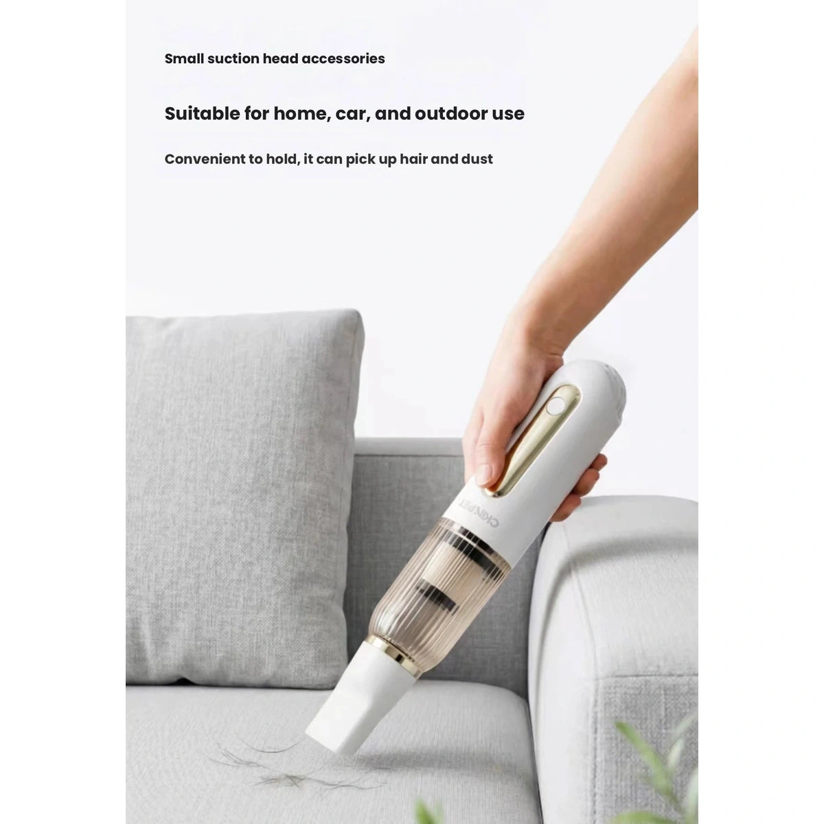 Ckin Pet vacuum used to clean a sofa