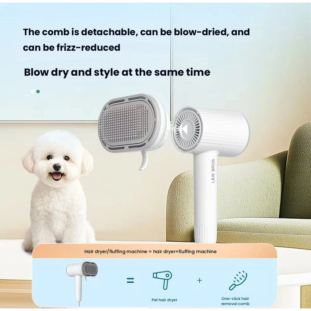 Dog hair dryer and detachable comb-style head diagram