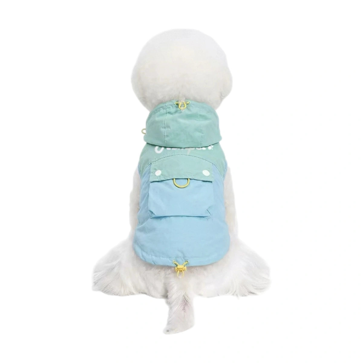 Mr.shoes blue dog cooling vest shown from behind on a white dog