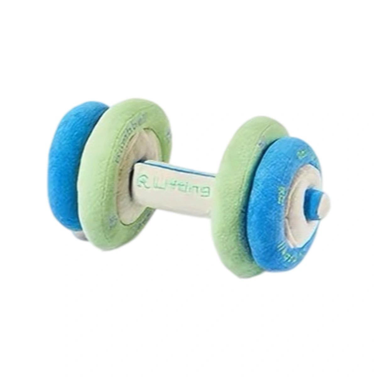 Raisingwell blue and green plush dumbbell toy with round ends