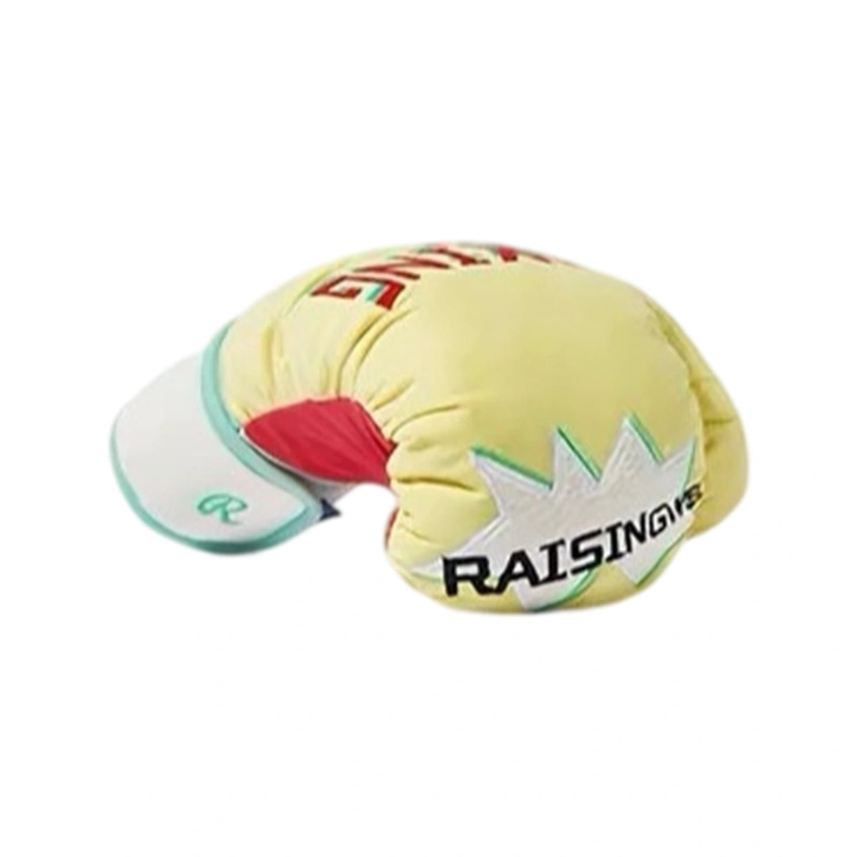 Raisingwell yellow and red plush glove-shaped dog toy