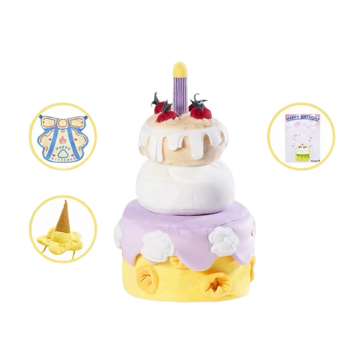 Raisingwell birthday cake dog toy with candle and removable layers