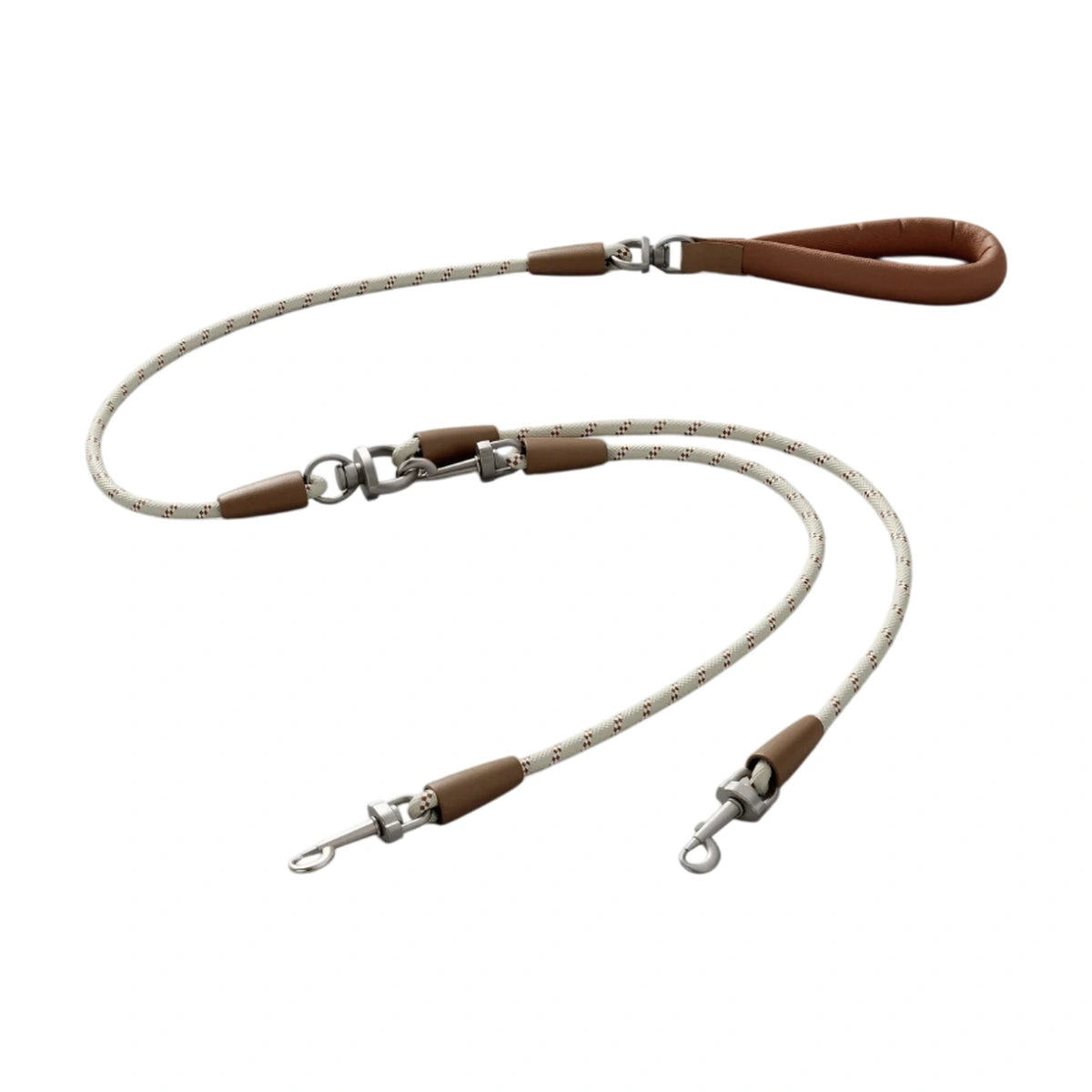 POPOCOLA double dog lead with two rope branches and brown handle