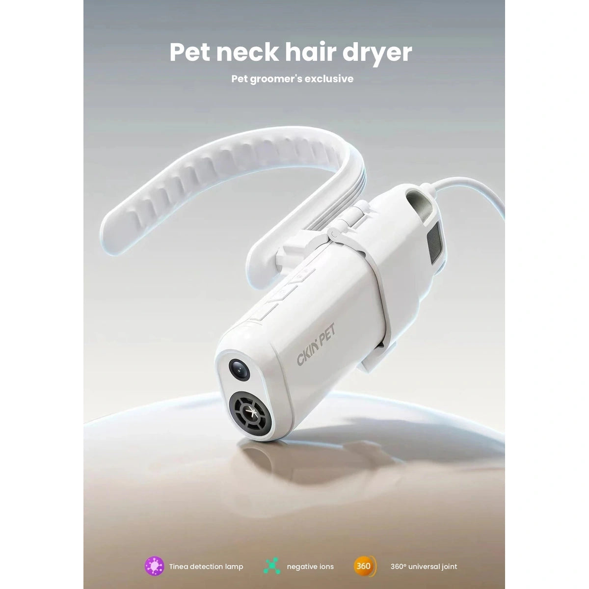 Ckin Pet hair dryer with curved neck-mount support