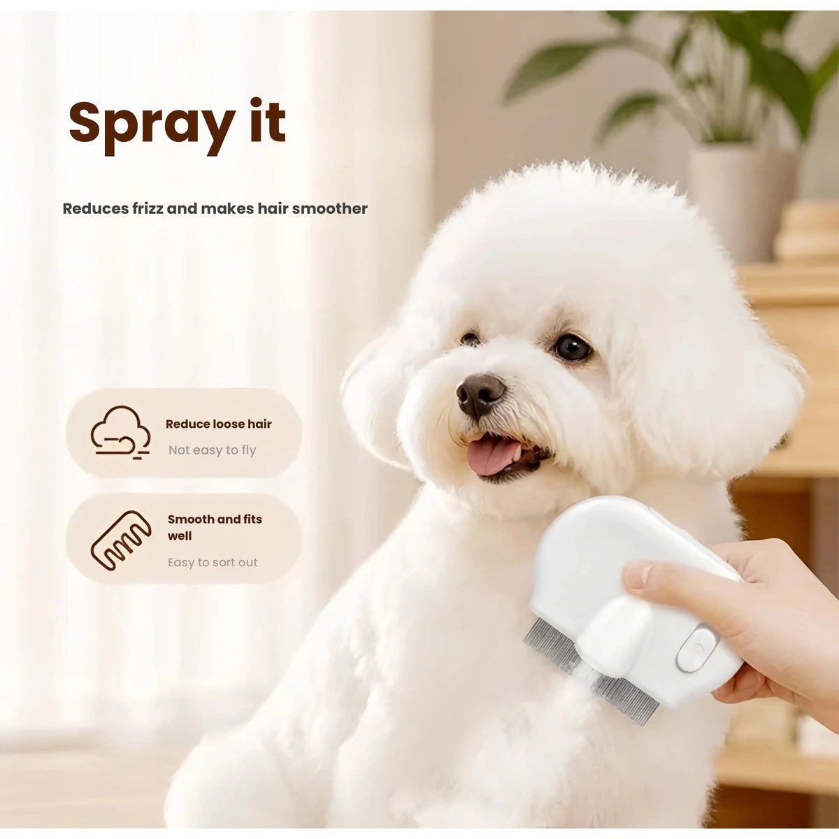 L&W BROS spray comb used on a white dog