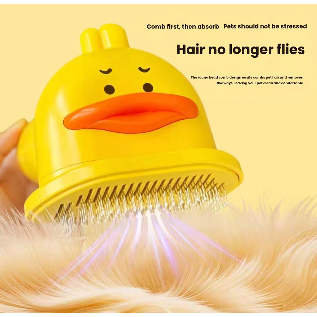 Yellow pet hair remover showing suction over loose fur