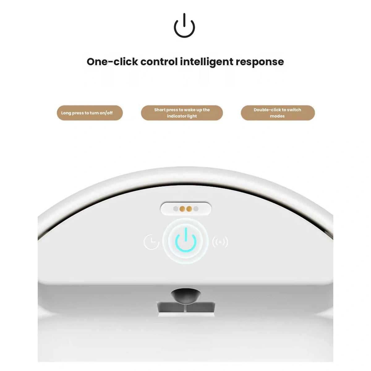 Close-up of Ckin Pet fountain illuminated power button
