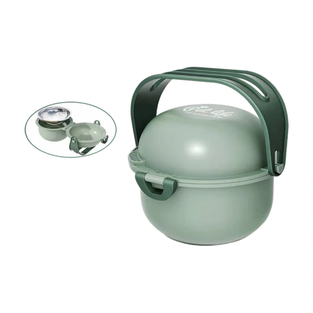 Jkulning dual pet bowl: green dual travel bowl closed with handle