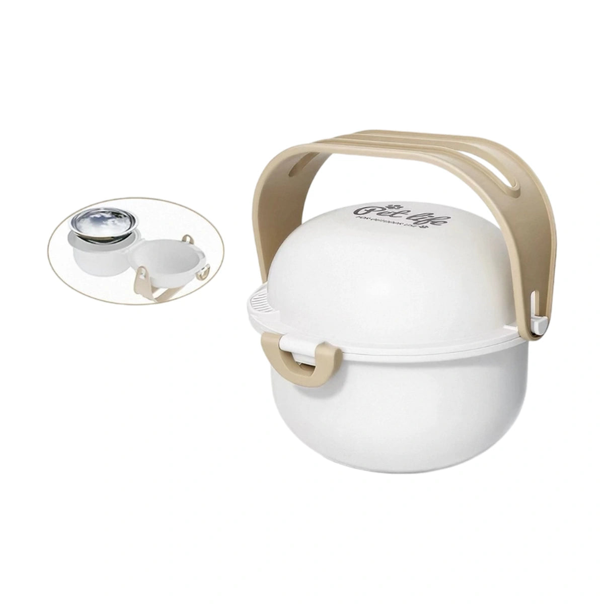 Jkulning dual pet bowl: white dual travel bowl closed with handle