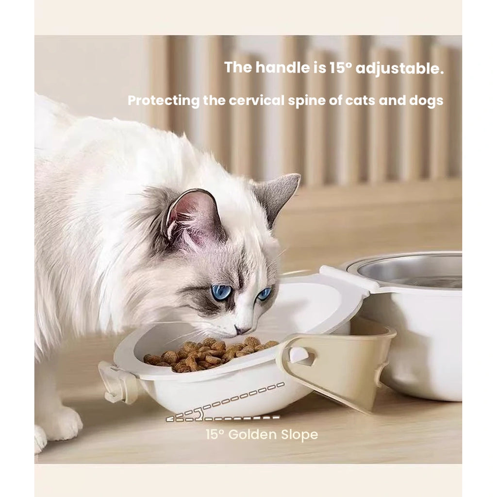 Jkulning dual pet bowl: cat eating from open dual travel bowl