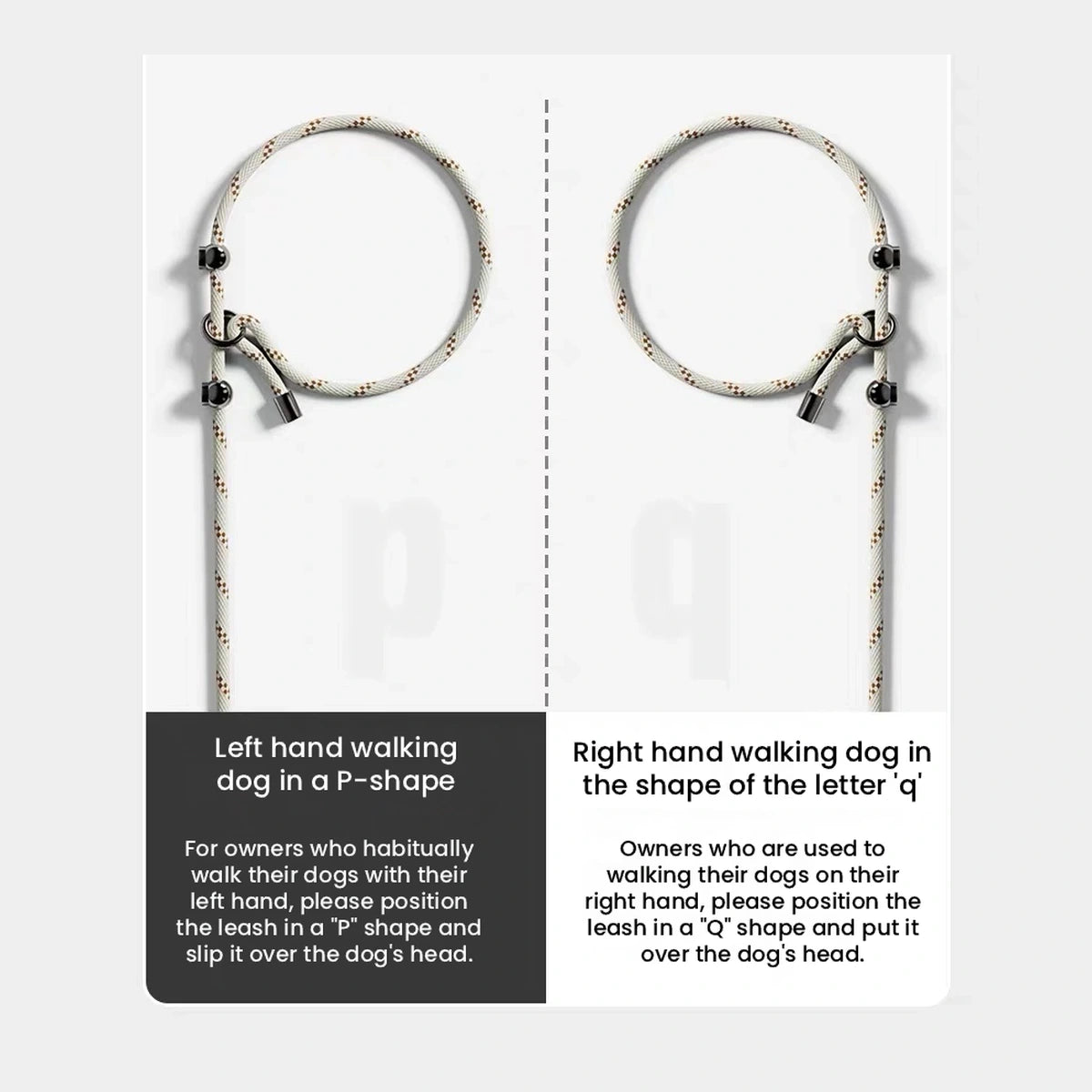 POPOCOLA double dog lead: diagram of two slip loops for dogs