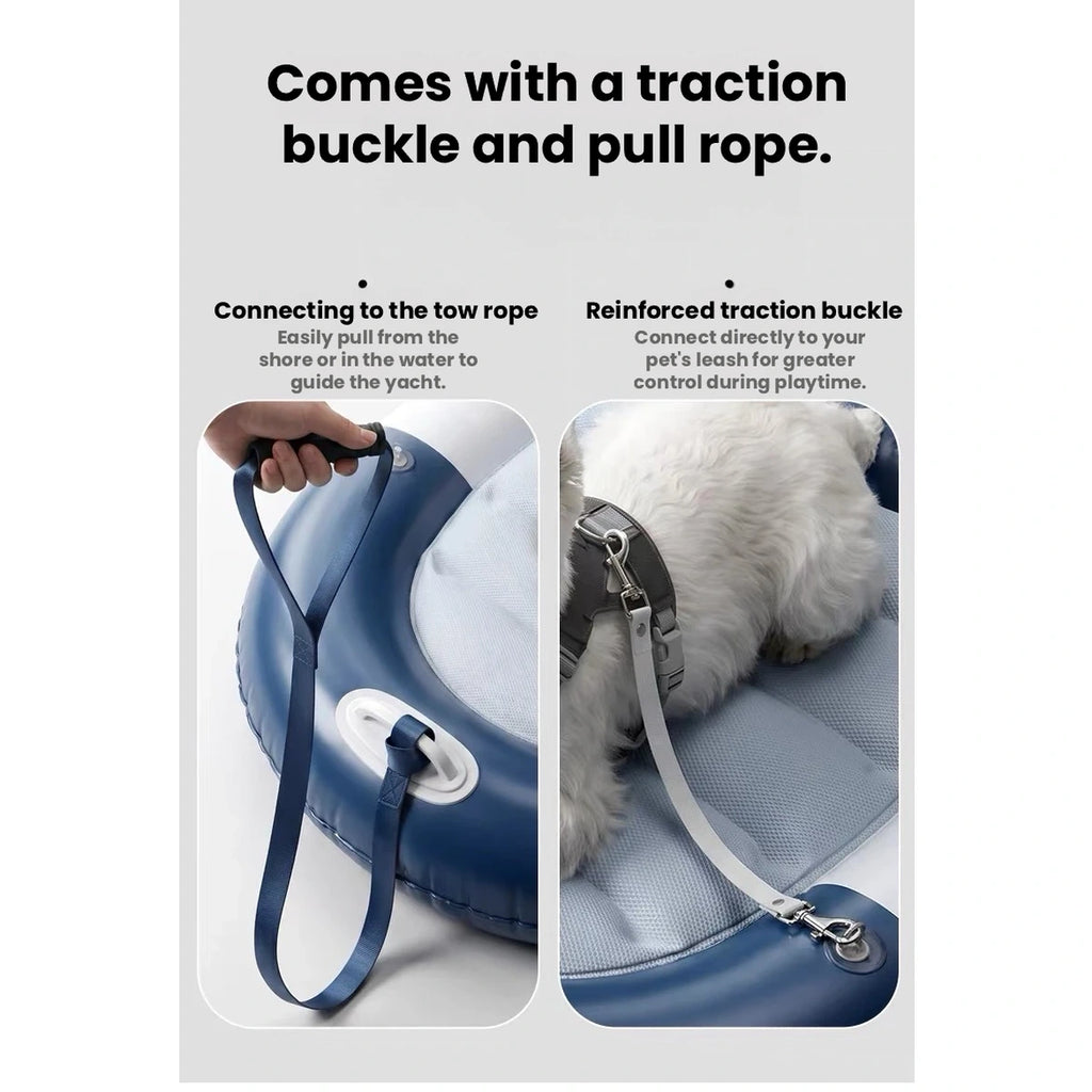 POPOCOLA dog pool float: pull strap and side detail of pet float