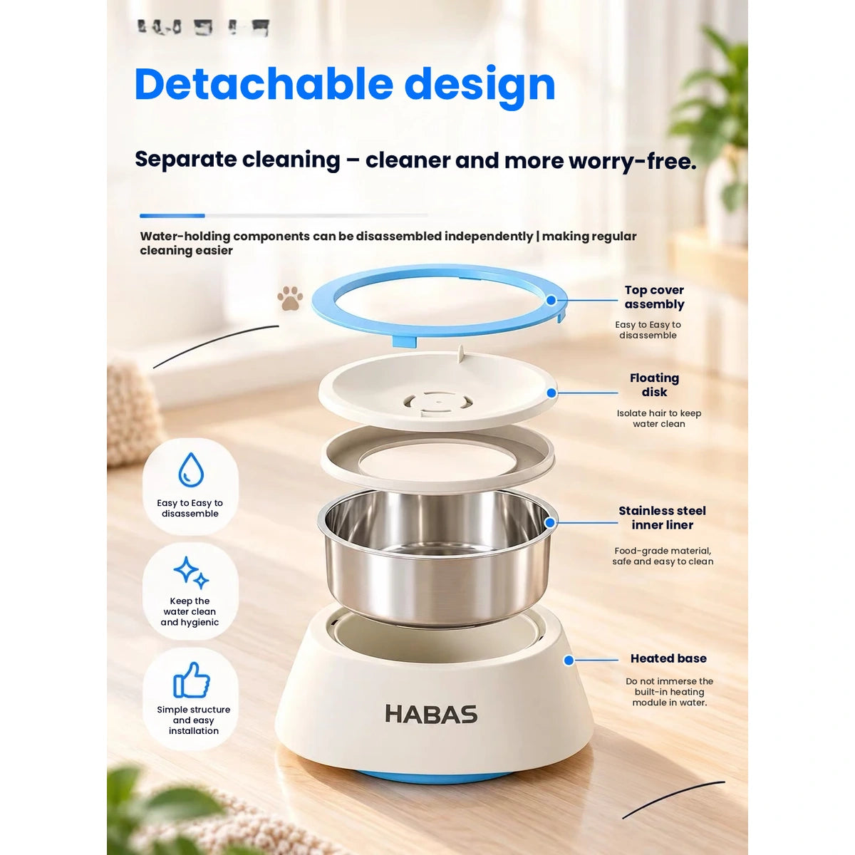 HABAS heated pet bowl: removable HABAS bowl and platform parts