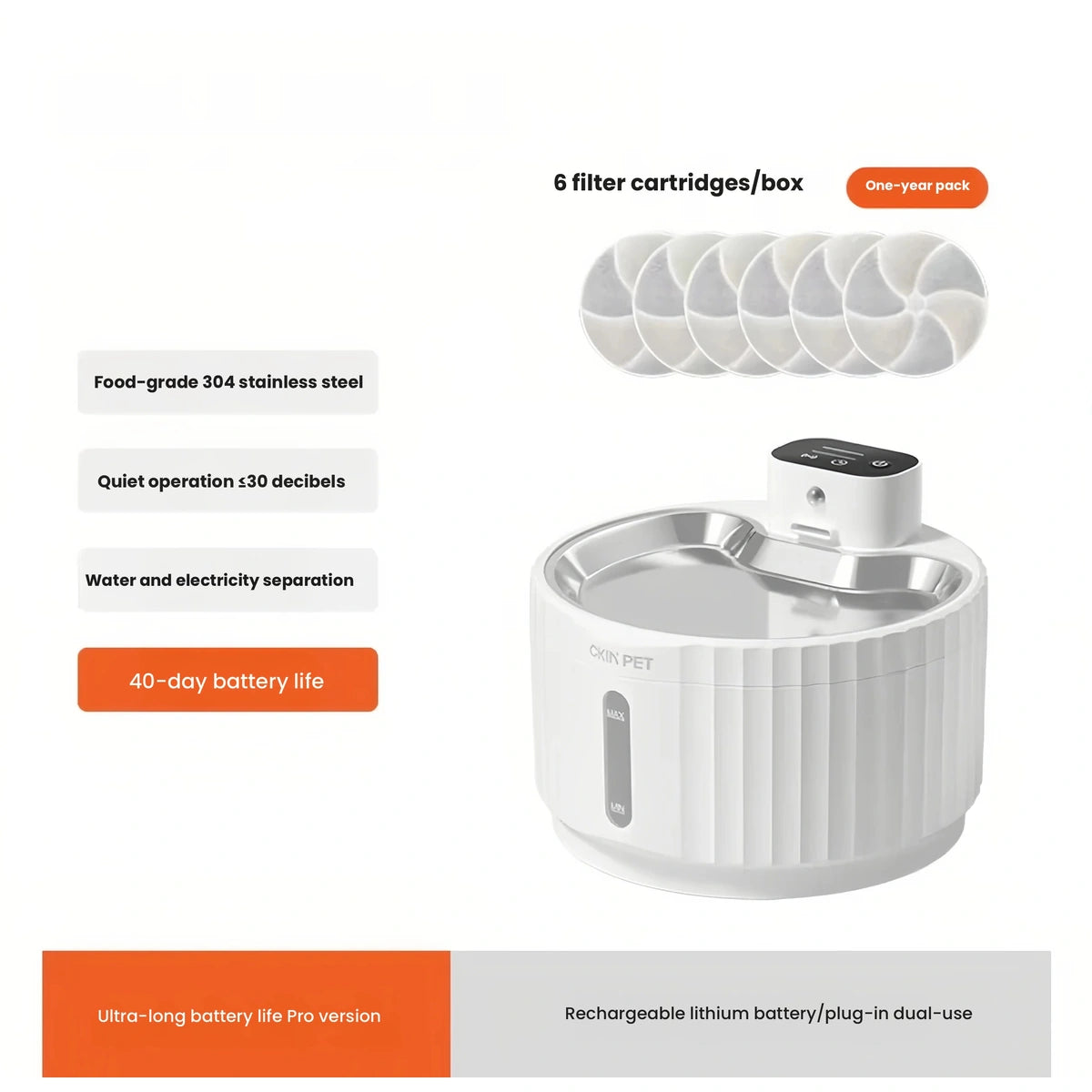 Ckin Pet cat fountain: Ckin fountain and filter options chart