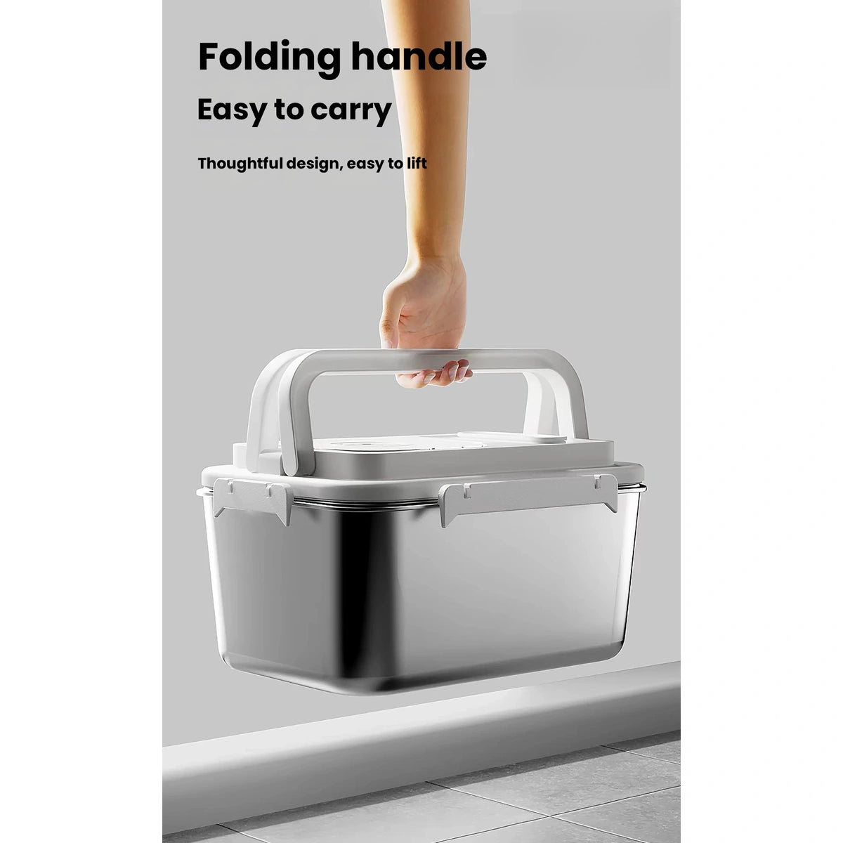BNBNO pet food bin: carrying handle on stainless storage bin
