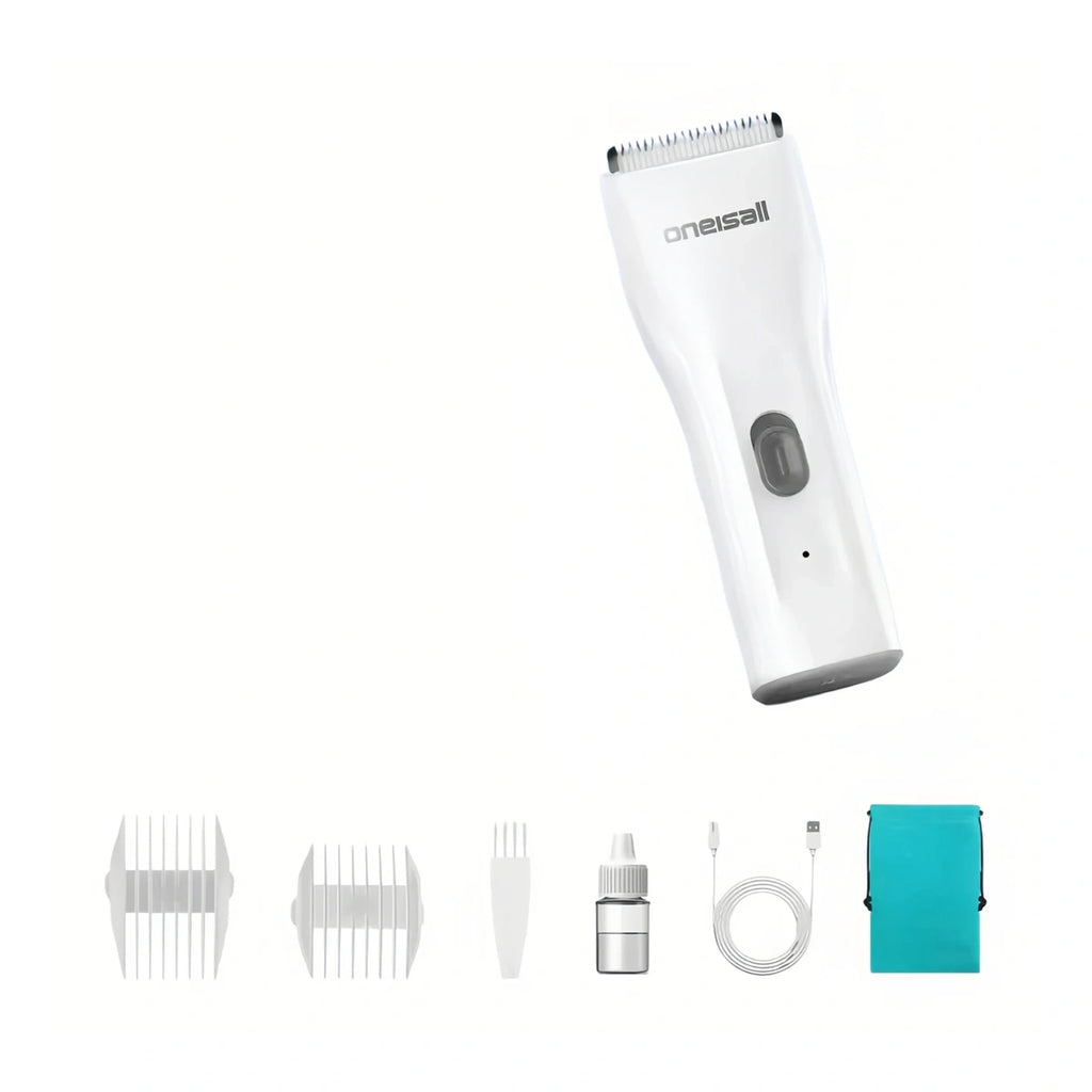 Oneisall pet trimmer: white Oneisall trimmer and grooming parts