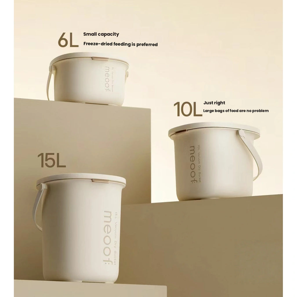 Meoof food storage bin: 6, 10 and 15 litre bin sizes together