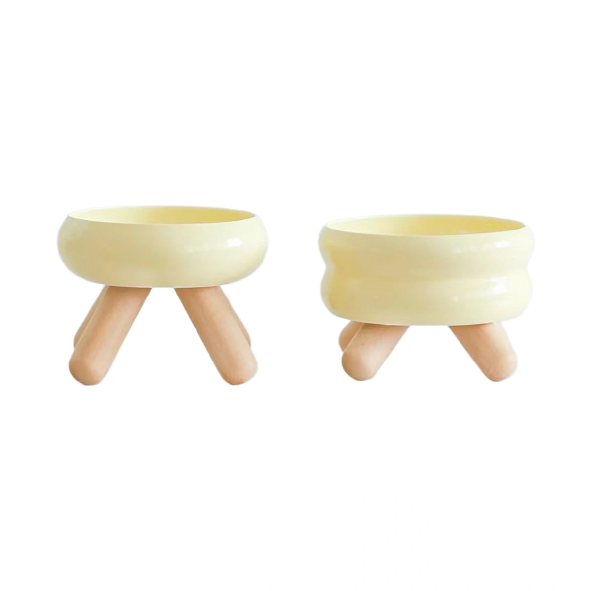 Meoof Gulu pet bowl: yellow Gulu ceramic bowls on wooden legs