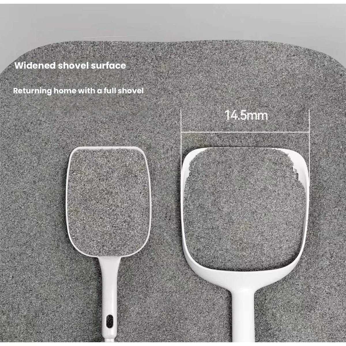 Meoof cat litter scoop: wide scoop compared with narrower shovel