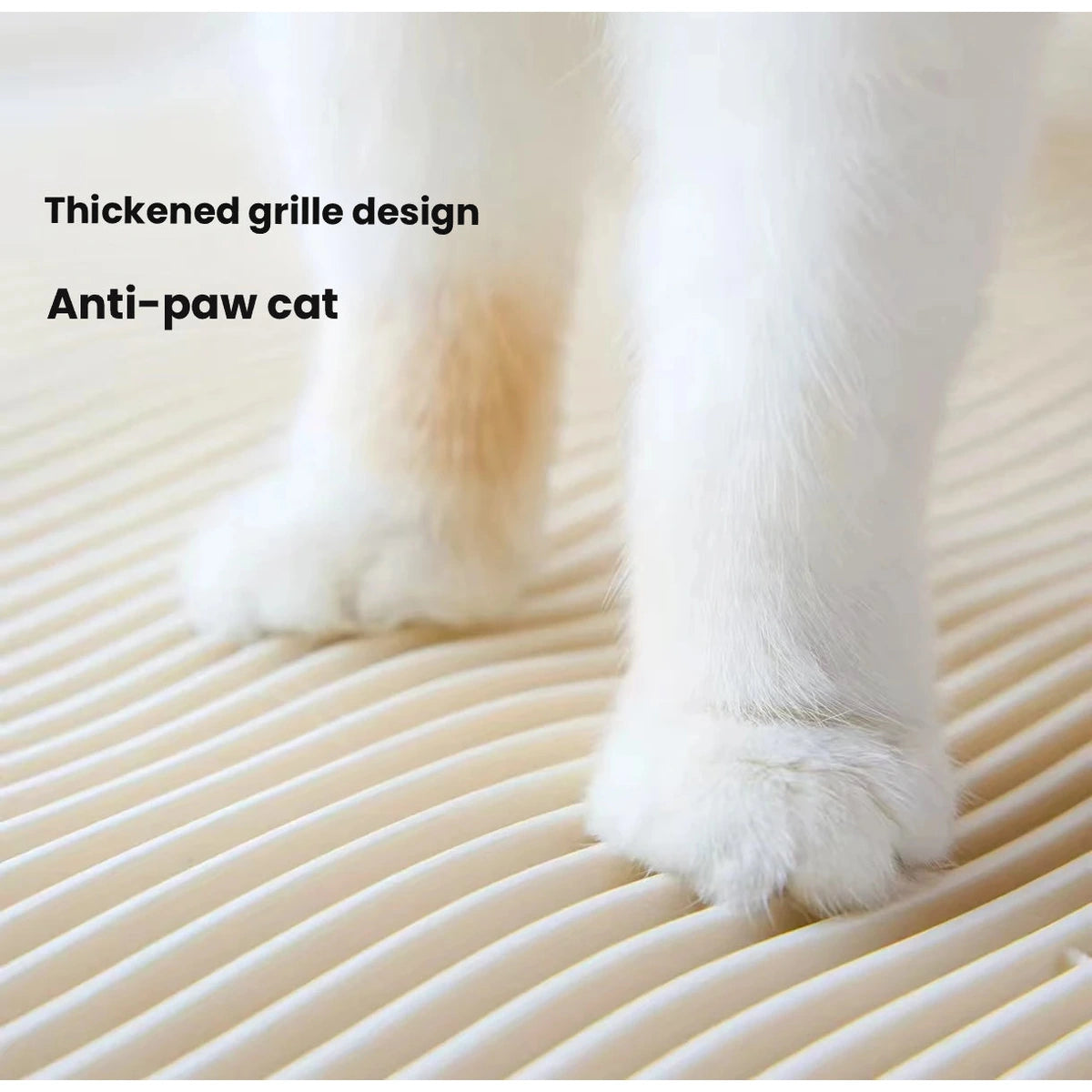 Meoof cat litter ramp: cat paw on thickened ramp grid