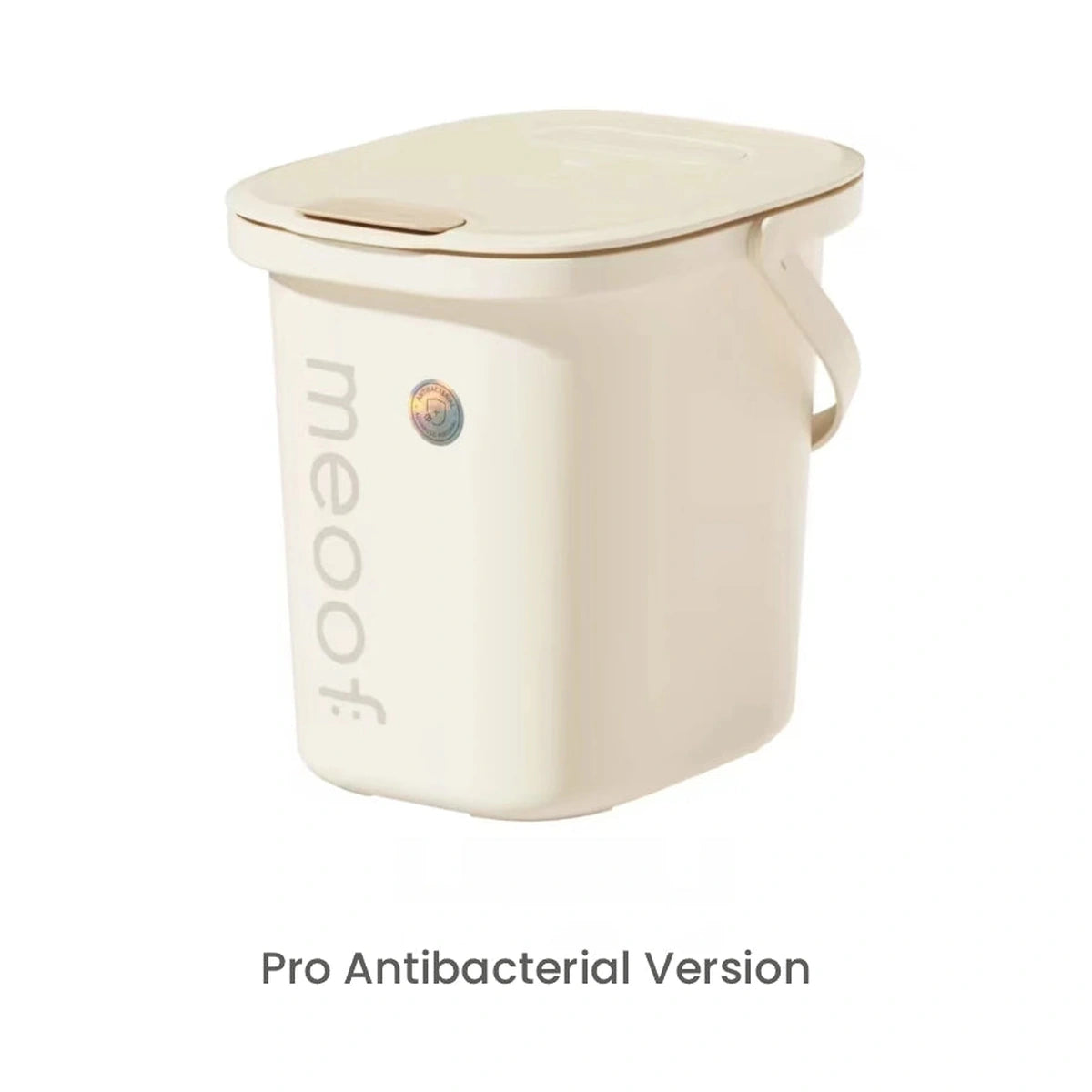 Cream Meoof pet food bin showing two supplier-labelled editions