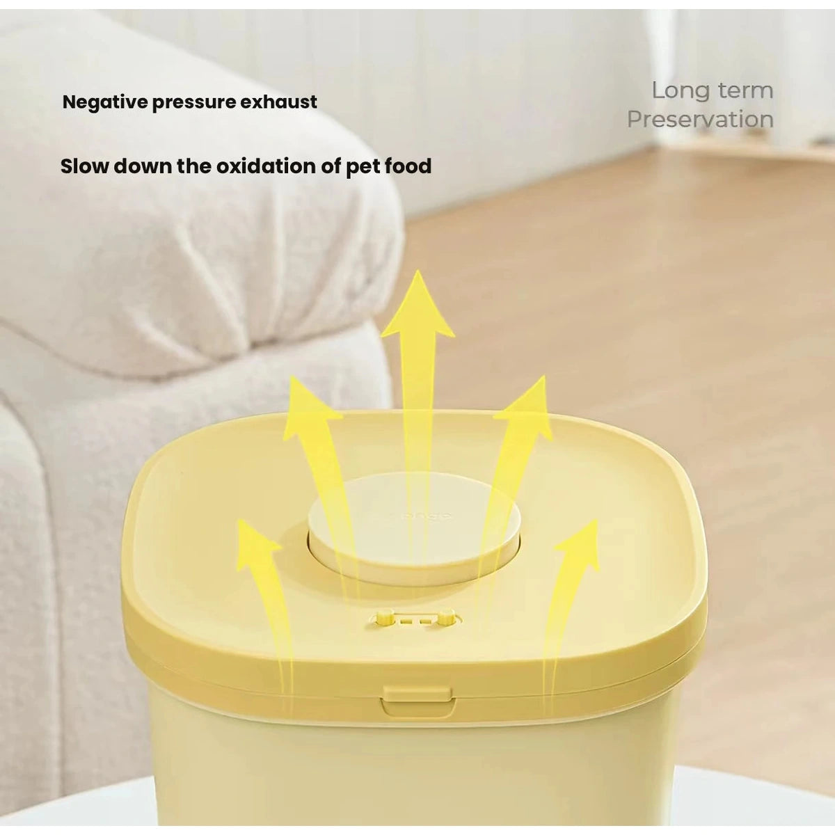 Top of yellow Mango food bin with lid opening