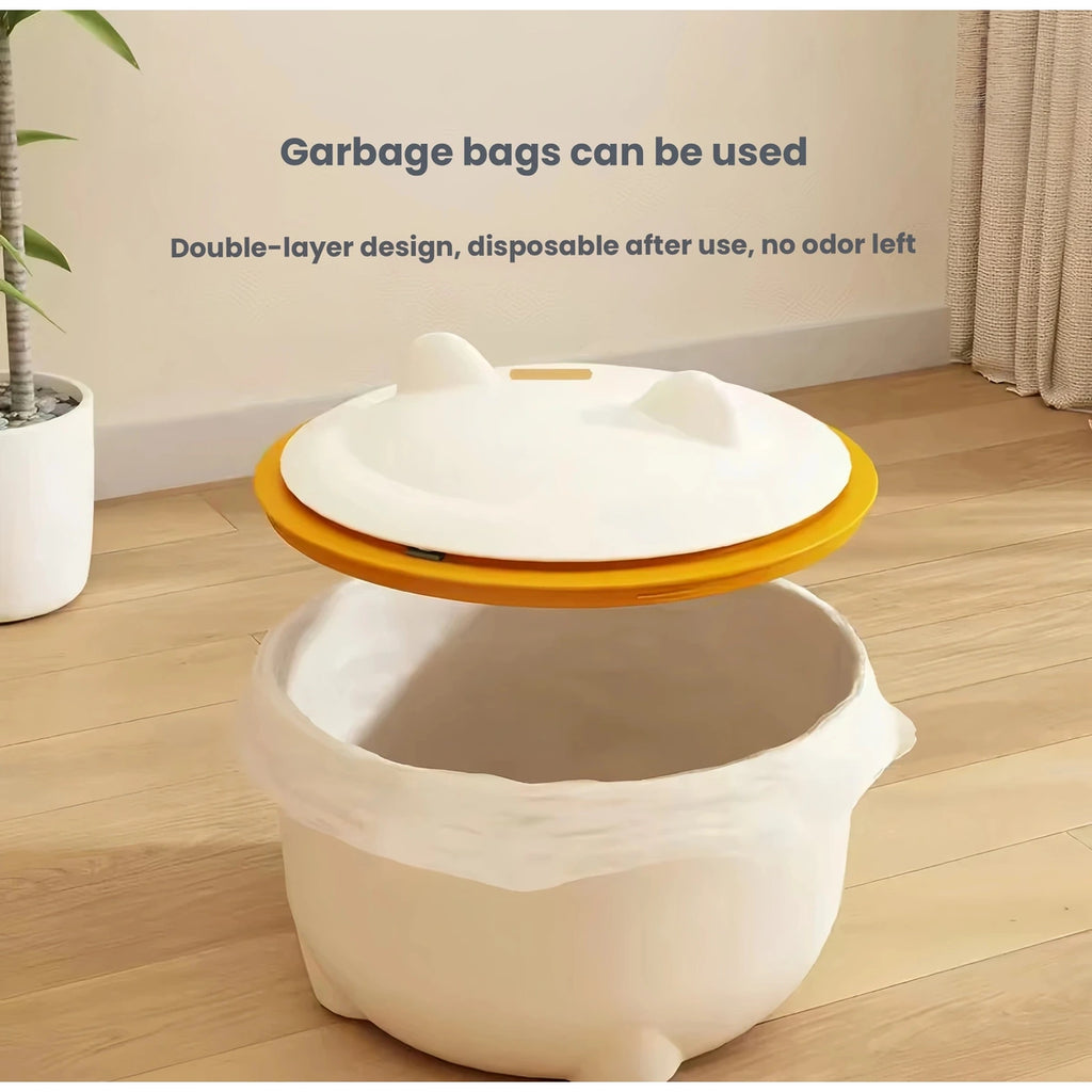 Round cream litter bin showing a liner inside