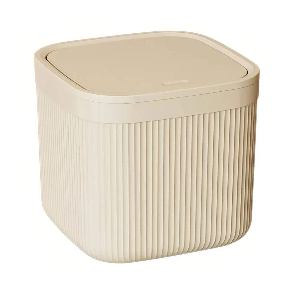Cream ribbed cat litter waste bin with hinged lid